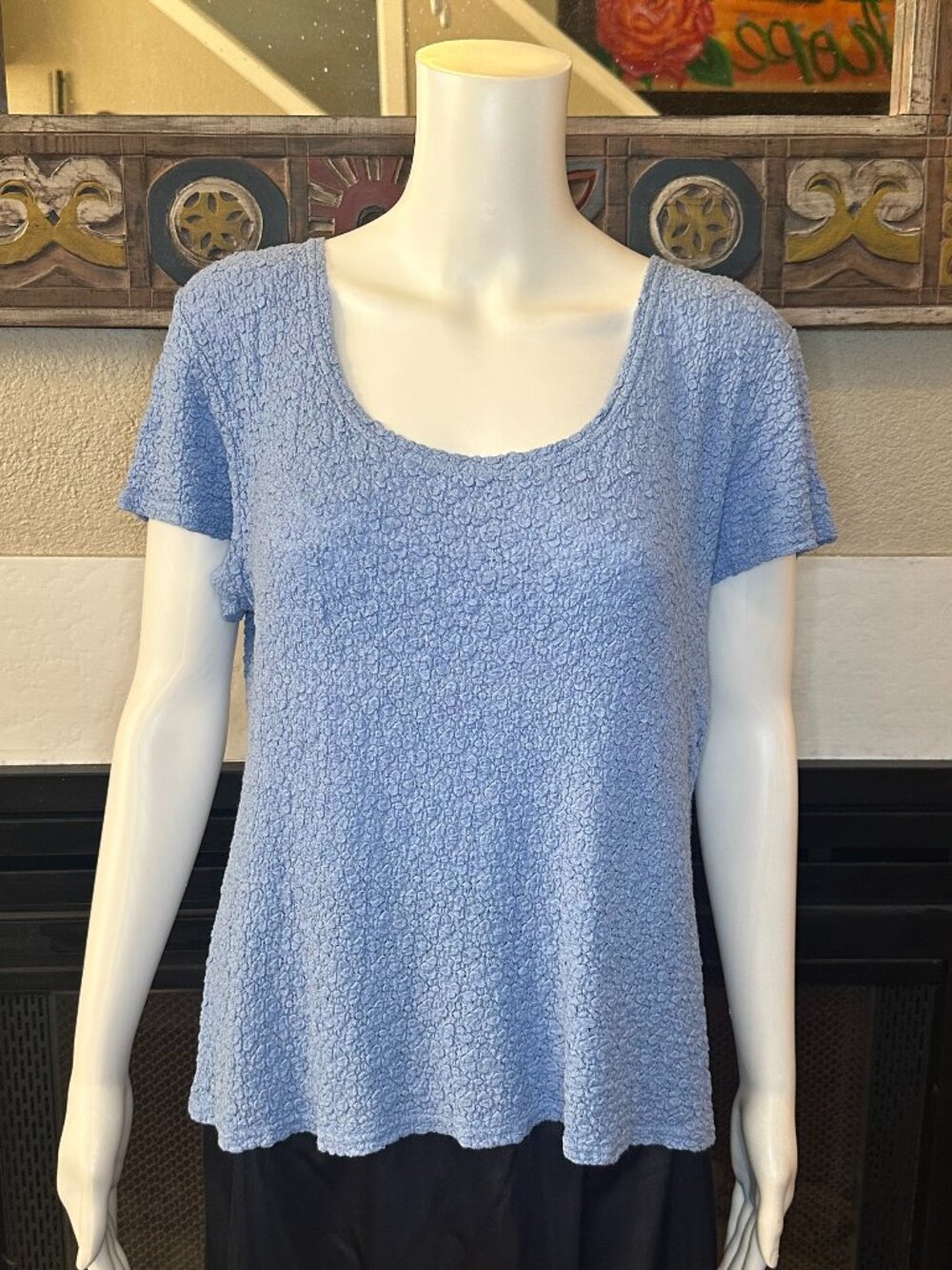 WORTHINGTON STRETCH TEXTURED Copenhagen Blue Short Sleeve Top X-LARGE Blouse NWT